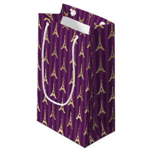 PURPLE WITH GOLD EIFFEL TOWERS SMALL GIFT BAG