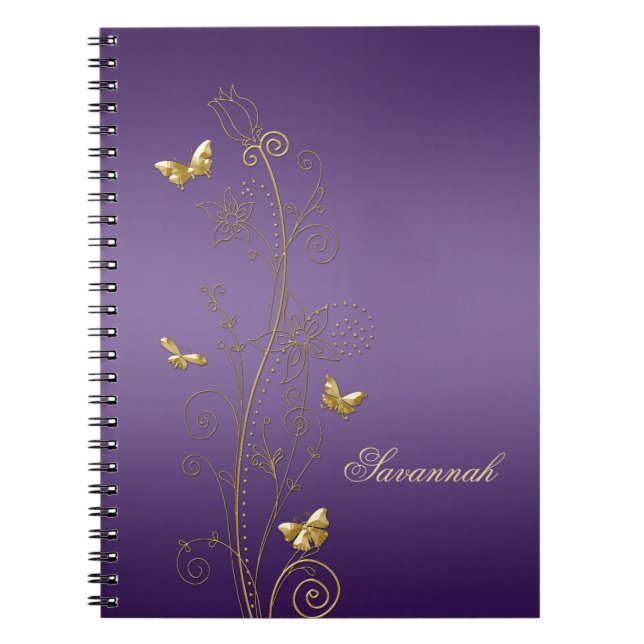 Purple With Gold Floral Butterflies Notebooks (Front)