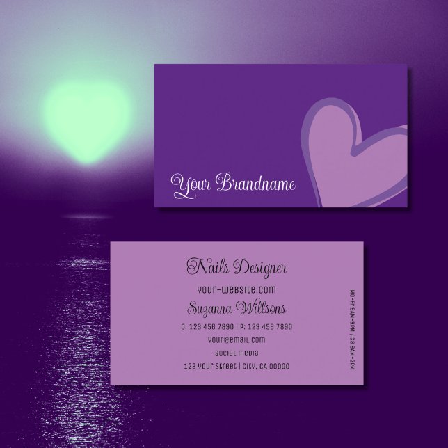 Purple with Gorgeous Lilac Heart Cute and Simply Business Card (Creator Uploaded)