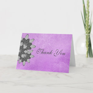 Purple with Grey Floral Lotus Thank You Card