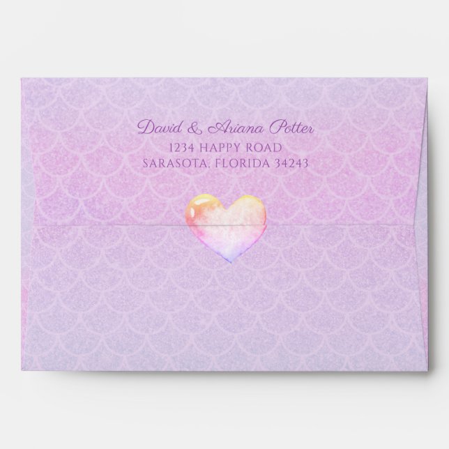 Purple with Mermaid Print Interior Baby Shower Envelope (Back (Top Flap))