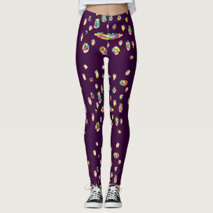 Purple with mixed coloured patterns rag patch art leggings