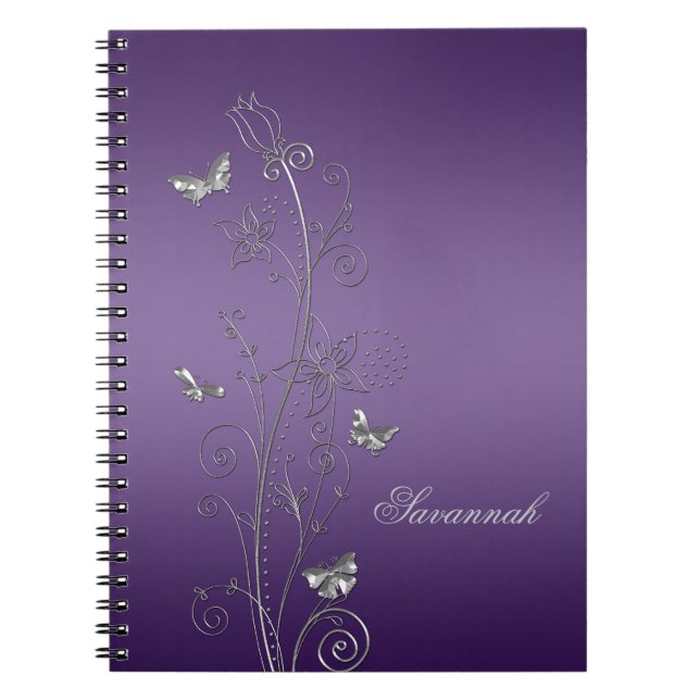 Purple With Silver Floral Butterflies Notebooks (Front)