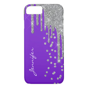 Purple with Silver Glitter Drips iPhone 8 Case