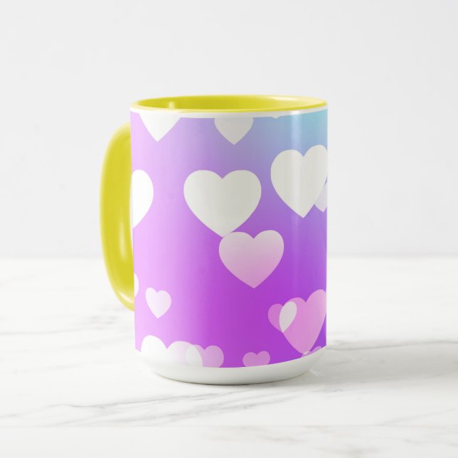 Purple with white hearts two toned coffee and tea  mug (Front Left)