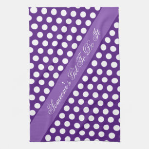 Purple With White Polka-dots Tea Towel