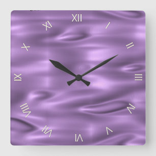 Purple with White Roman Numerals Square Wall Clock