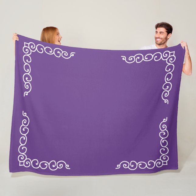 Purple with white scrolls corner fleece blanket (In Situ)