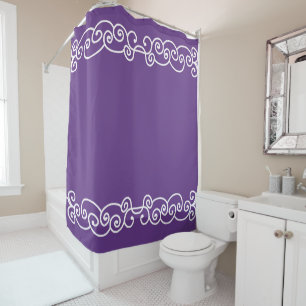 Purple with white scrolls shower curtain