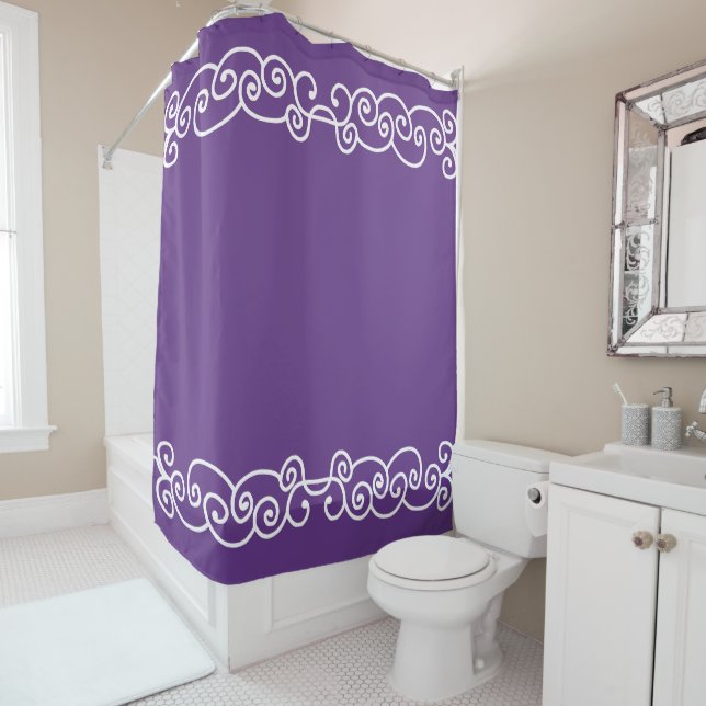 Purple with white scrolls shower curtain (In Situ)