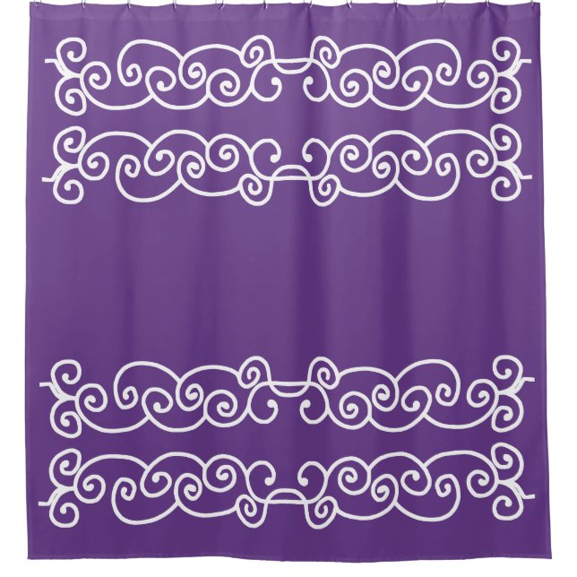 Purple with white scrolls shower curtain (Front)