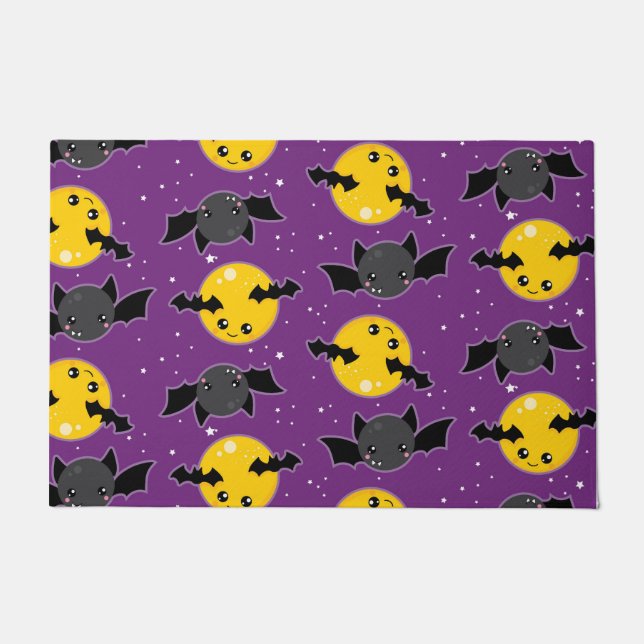 PURPLE WITH YELLOW MOONS & BLACK BATS DOORMAT (Front)