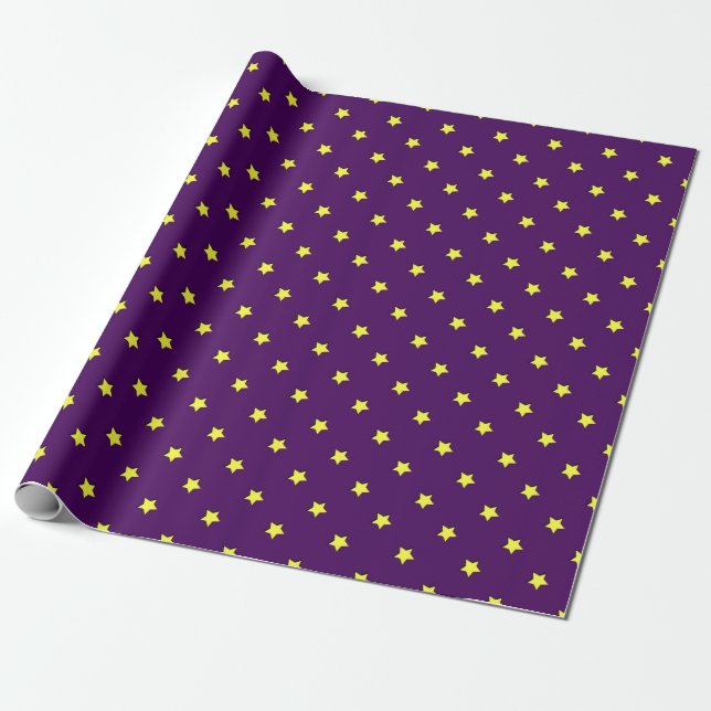 Purple with Yellow Stars Wrapping Paper (Unrolled)