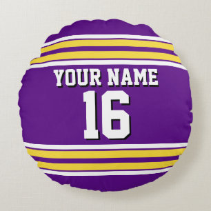 Purple with Yellow White Stripes Team Jersey Round Cushion