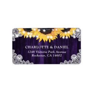 Purple Wood Floral Lace Sunflower Address Labels