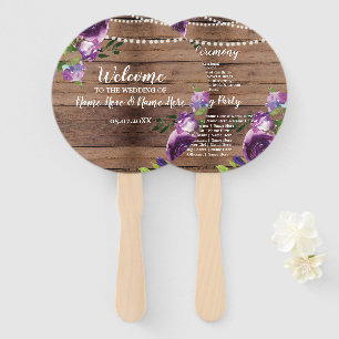 Purple Wood Floral Wedding Programme Fan Flowers