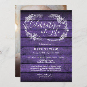 Purple Wood Funeral Celebration of Life Photo Invitation