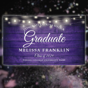Purple Wood String Lights Graduation Party Banner