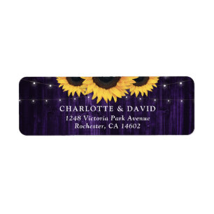 Purple Wood Sunflower Wedding Return Address