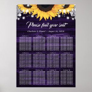 Purple Wood Sunflower Wedding Seating Chart 12