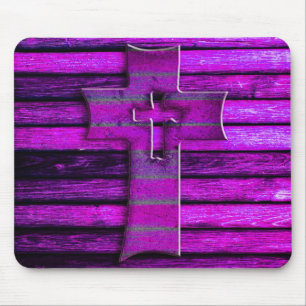 Purple Wooden Cross Mouse Pad