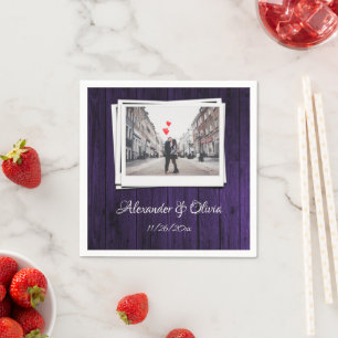 Purple Wooden Photo Bridal Shower Napkins