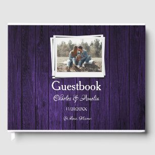Purple Wooden Photo Wedding Day Guestbook