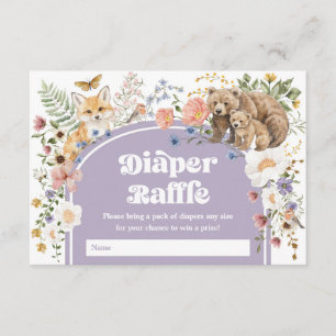 Purple Woodland Animals Floral Diaper Raffle Baby Enclosure Card
