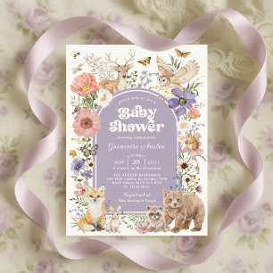 Purple Woodland Animals Wildflower Baby Shower Invitation