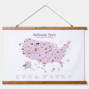 Purple Woodland National Parks Map Nursery Decor Hanging Tapestry