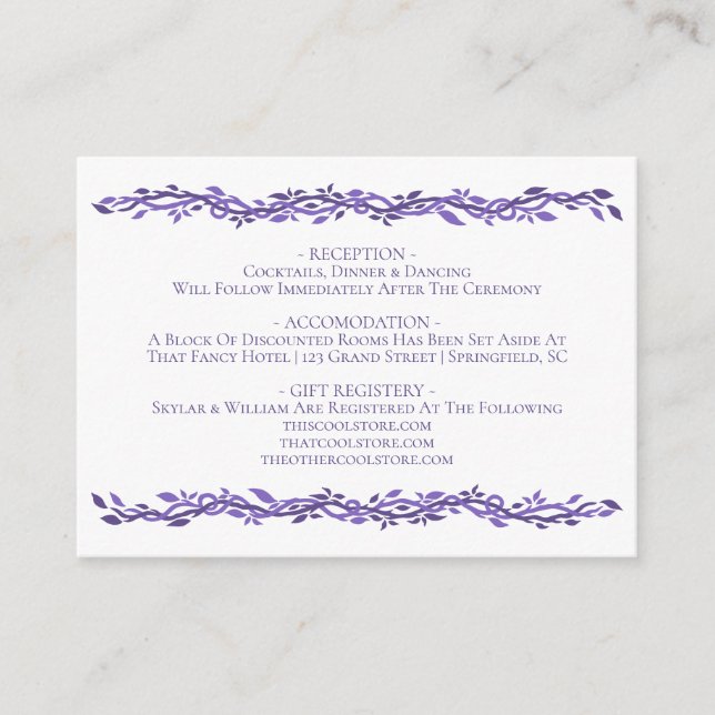 Purple Woodsy Wedding Ultra Violet Details Enclosure Card (Front)