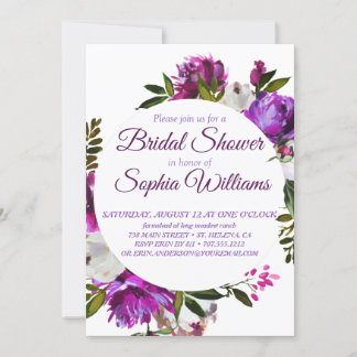 Purple wreath of peonies  Bridal Shover Invitation