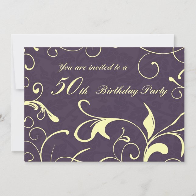 Purple Yellow 50th Birthday Party Invitation Cards (Front)