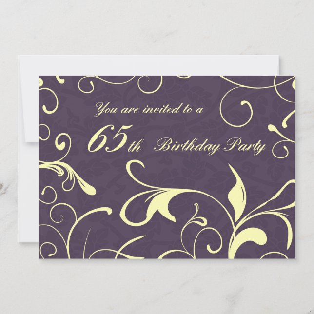 Purple Yellow 65th Birthday Party Invitation Cards (Front)