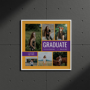 Purple & Yellow 6 Photo Graduation Poster