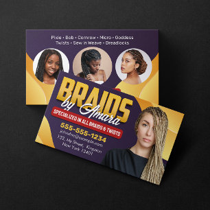 Purple & Yellow African Hair Braiding Photo Braid Business Card