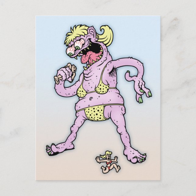 Purple Yellow Bikini Monster Postcard (Front)