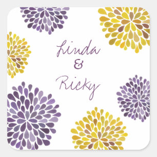 Purple & Yellow Bloom Bursts Wedding Sticker Seal