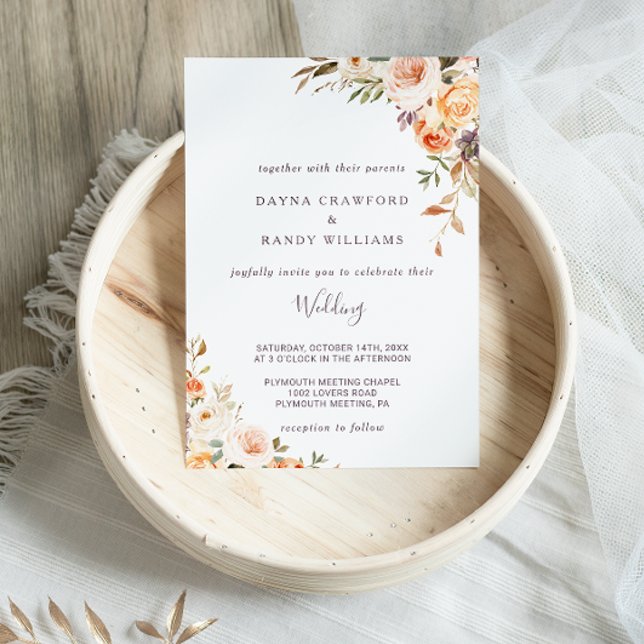 Purple Yellow Blush Autumn Floral Wedding Invitation (Creator Uploaded)