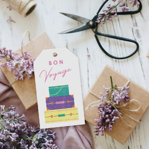 Purple Yellow Bon Voyage Party Favor Tag