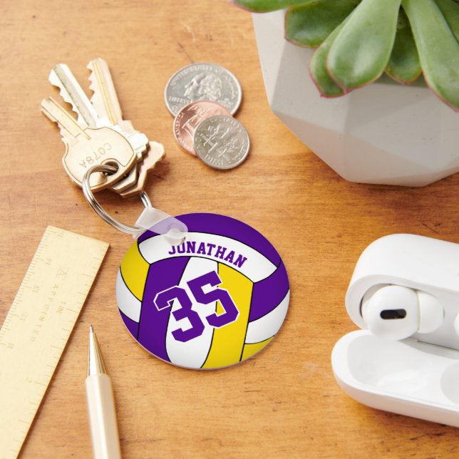 purple yellow boys custom volleyball jersey number key ring (Desk)
