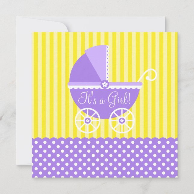 Purple Yellow Carriage Dots Girl Baby Shower Invitation (Front)