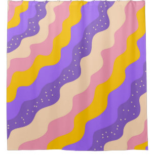 Purple Yellow Celestial Stripe Groovy Abstract Shower Curtain