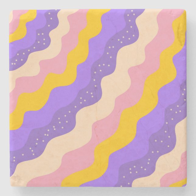 Purple Yellow Celestial Stripe Groovy Abstract  Stone Coaster (Front)