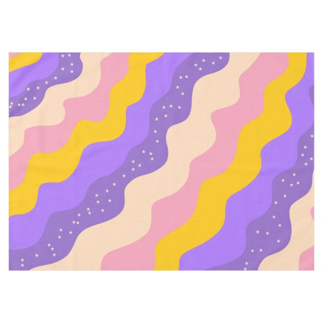Purple Yellow Celestial Stripe Groovy Abstract  Tablecloth (Front (Horizontal))