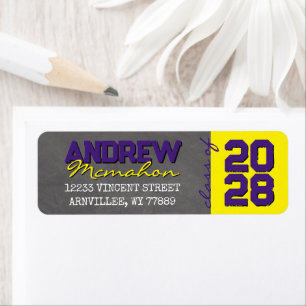 Purple Yellow Chalkboard Graduation Return Address