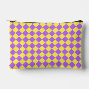 Purple Yellow Chequered Diamond Pattern Accessory Pouch