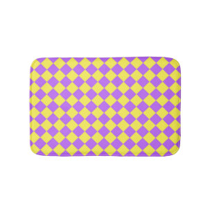 Purple Yellow Chequered Diamond Pattern  Bath Mat