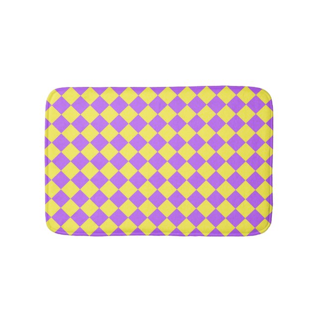 Purple Yellow Chequered Diamond Pattern  Bath Mat (Front)
