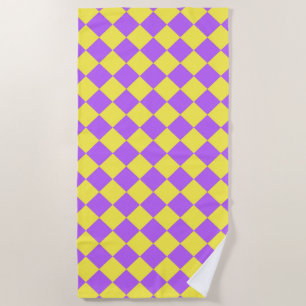 Purple Yellow Chequered Diamond Pattern  Beach Towel